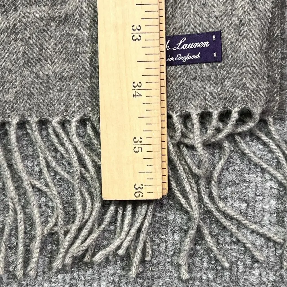 Ralph Lauren Scarf Adult Gray 100% Cashmere Fringe Made England Purple Label
